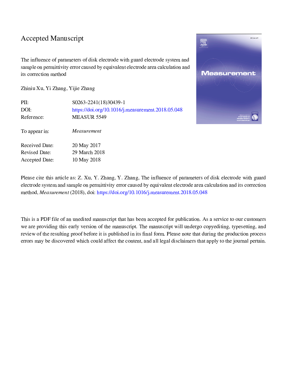 The influence of parameters of disk electrode with guard electrode system and sample on permittivity error caused by equivalent electrode area calculation and its correction method