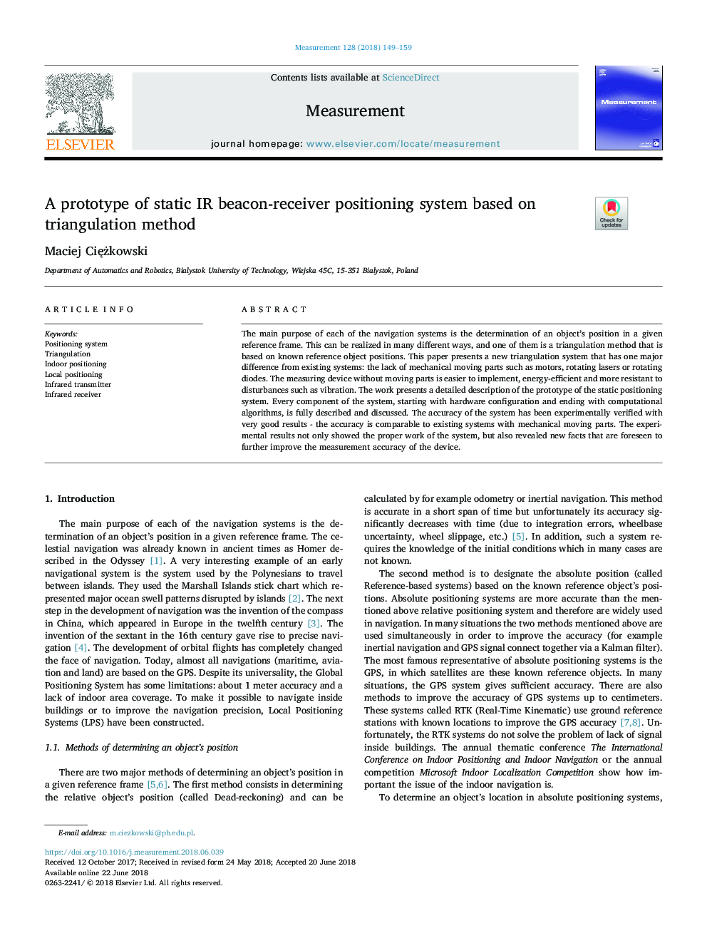 A prototype of static IR beacon-receiver positioning system based on triangulation method