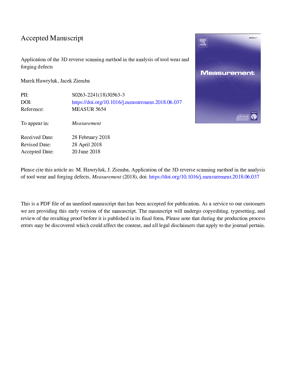 Application of the 3D reverse scanning method in the analysis of tool wear and forging defects