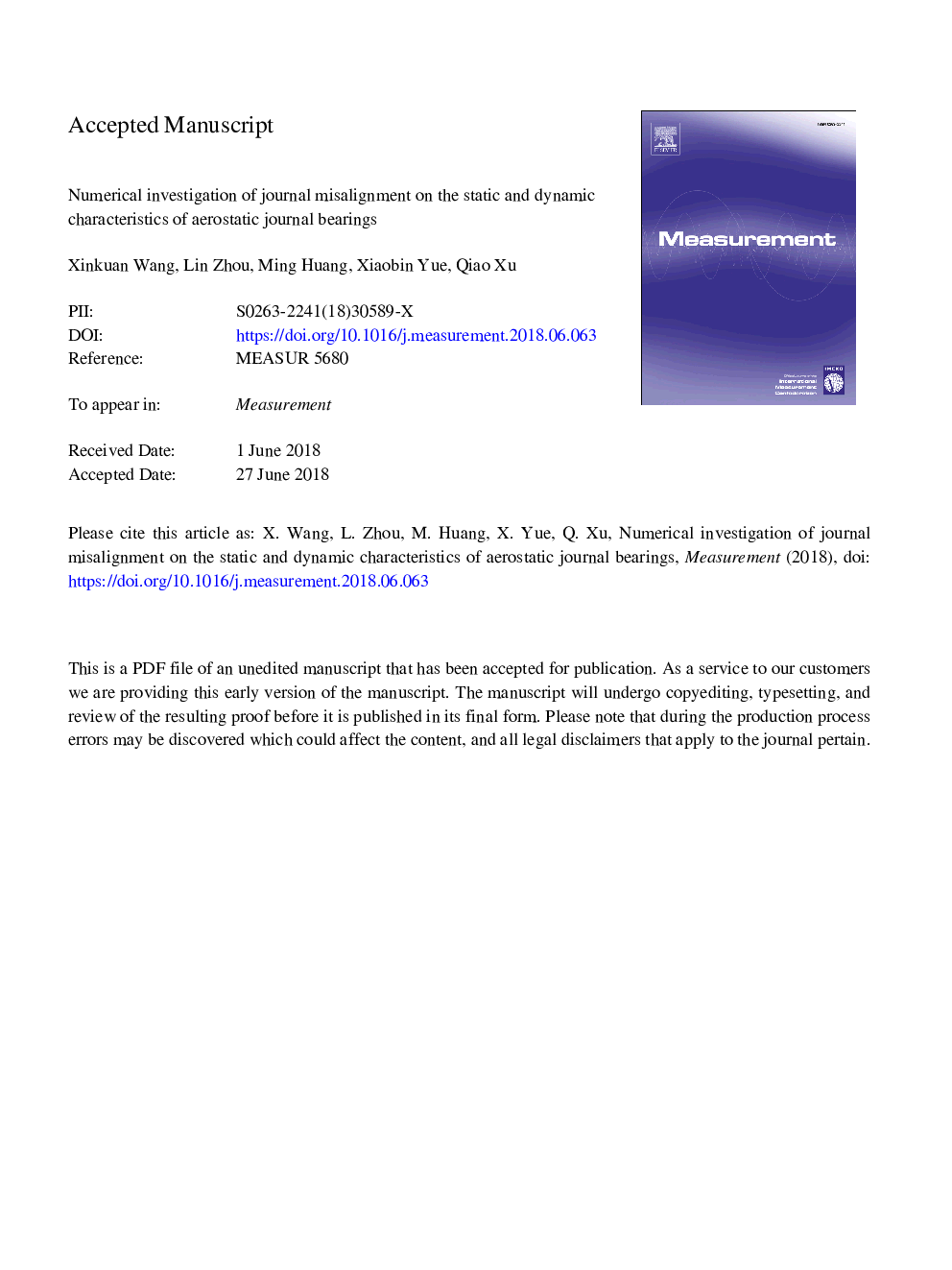 Numerical investigation of journal misalignment on the static and dynamic characteristics of aerostatic journal bearings