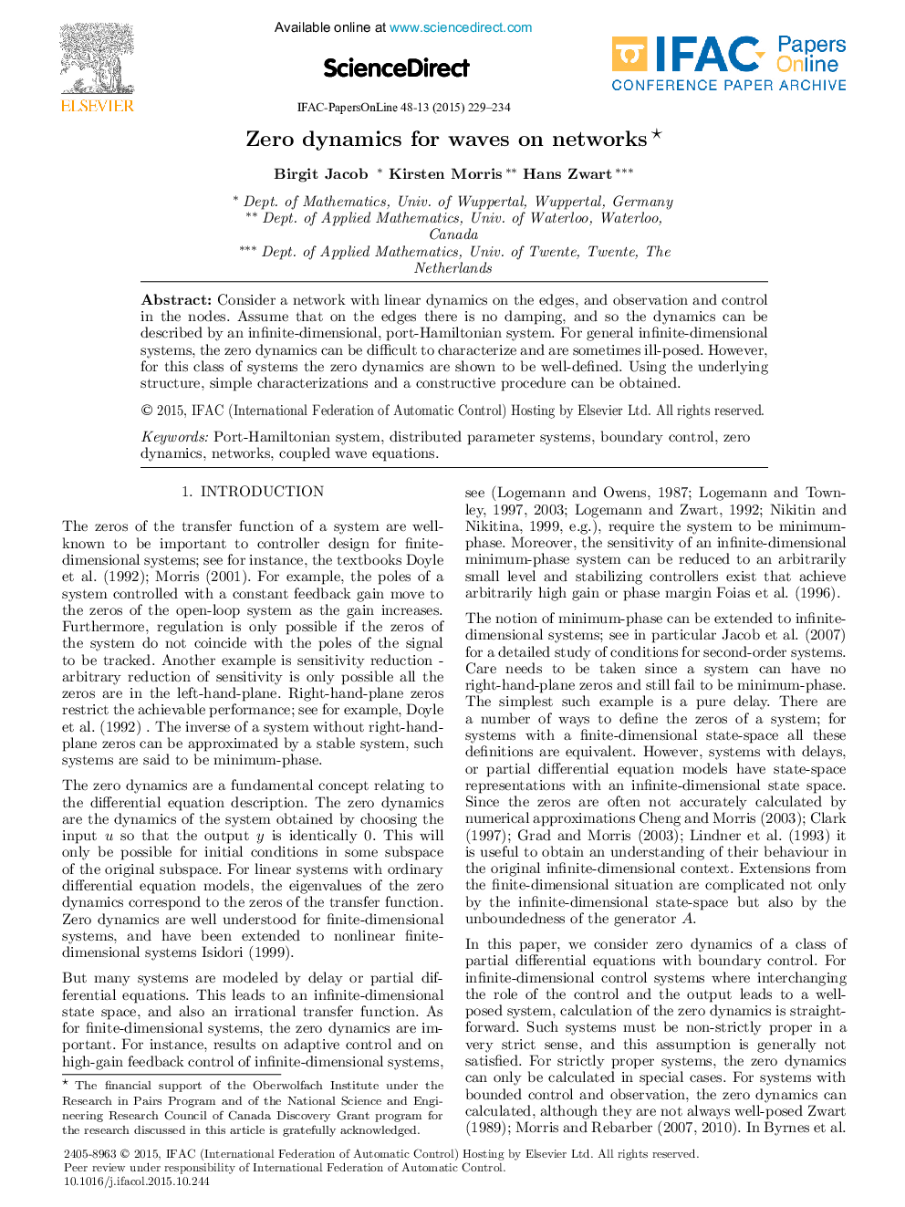 Zero dynamics for waves on networks