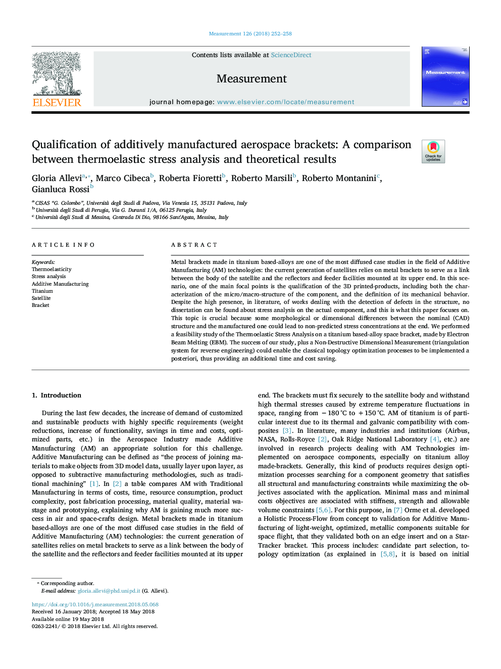 Qualification of additively manufactured aerospace brackets: A comparison between thermoelastic stress analysis and theoretical results