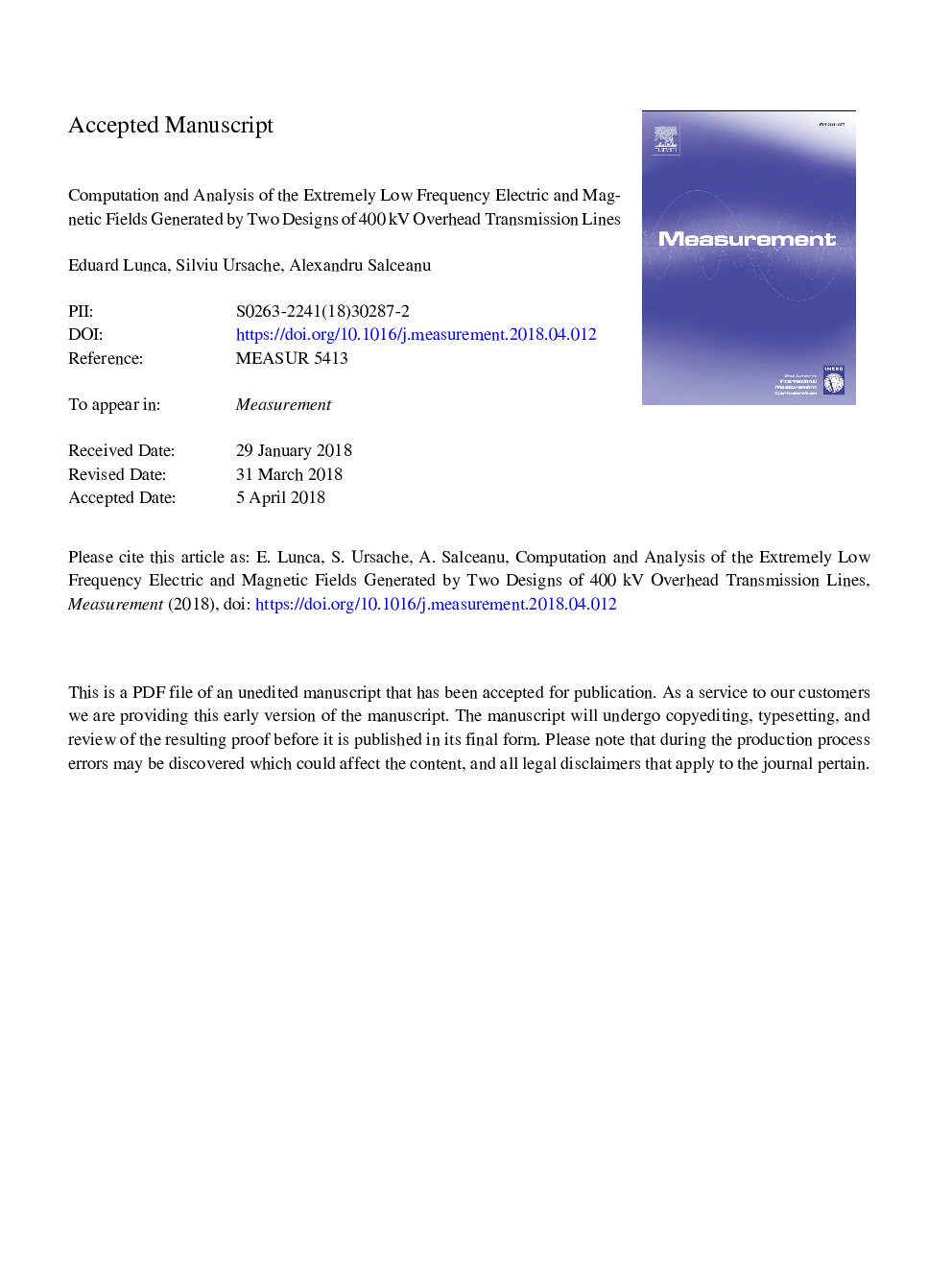 Computation and analysis of the extremely low frequency electric and magnetic fields generated by two designs of 400â¯kV overhead transmission lines