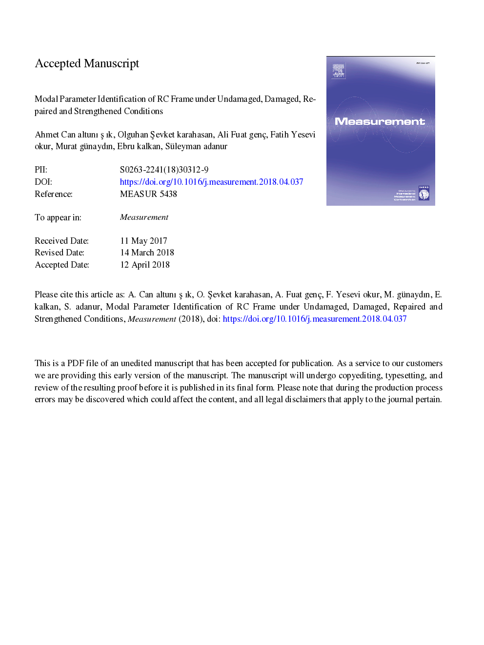 Modal parameter identification of RC frame under undamaged, damaged, repaired and strengthened conditions