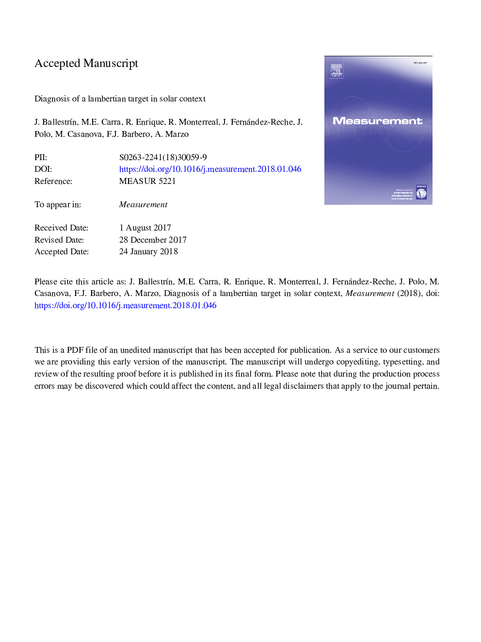 Diagnosis of a Lambertian target in solar context