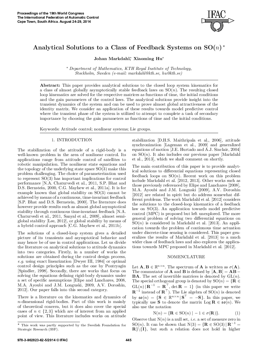 Analytical Solutions to a Class of Feedback Systems on SO(n) 