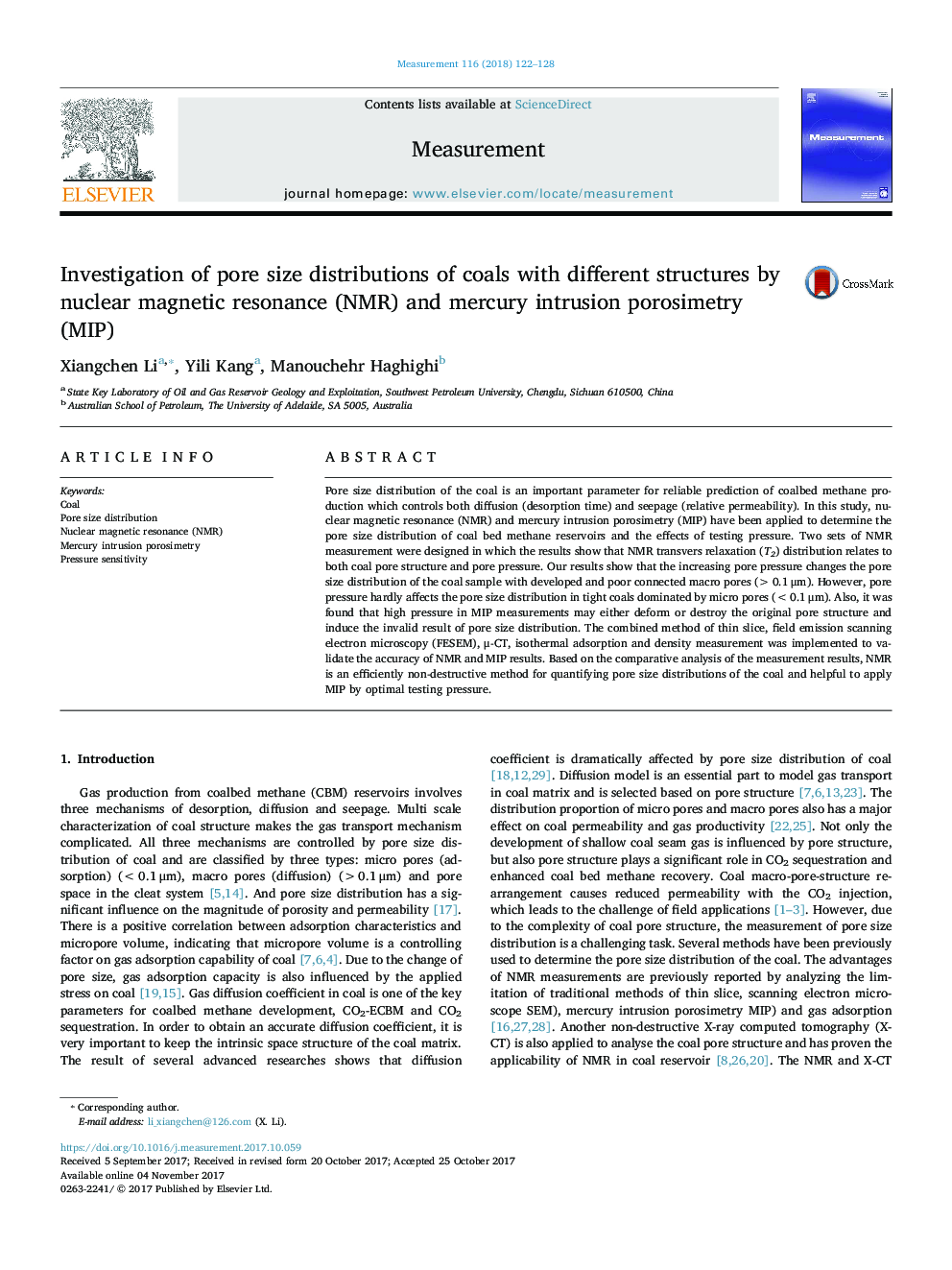 Investigation of pore size distributions of coals with different structures by nuclear magnetic resonance (NMR) and mercury intrusion porosimetry (MIP)