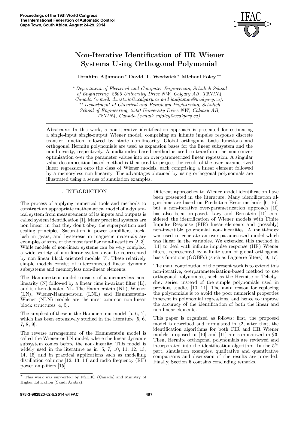 Non-Iterative Identification of IIR Wiener Systems Using Orthogonal Polynomial 