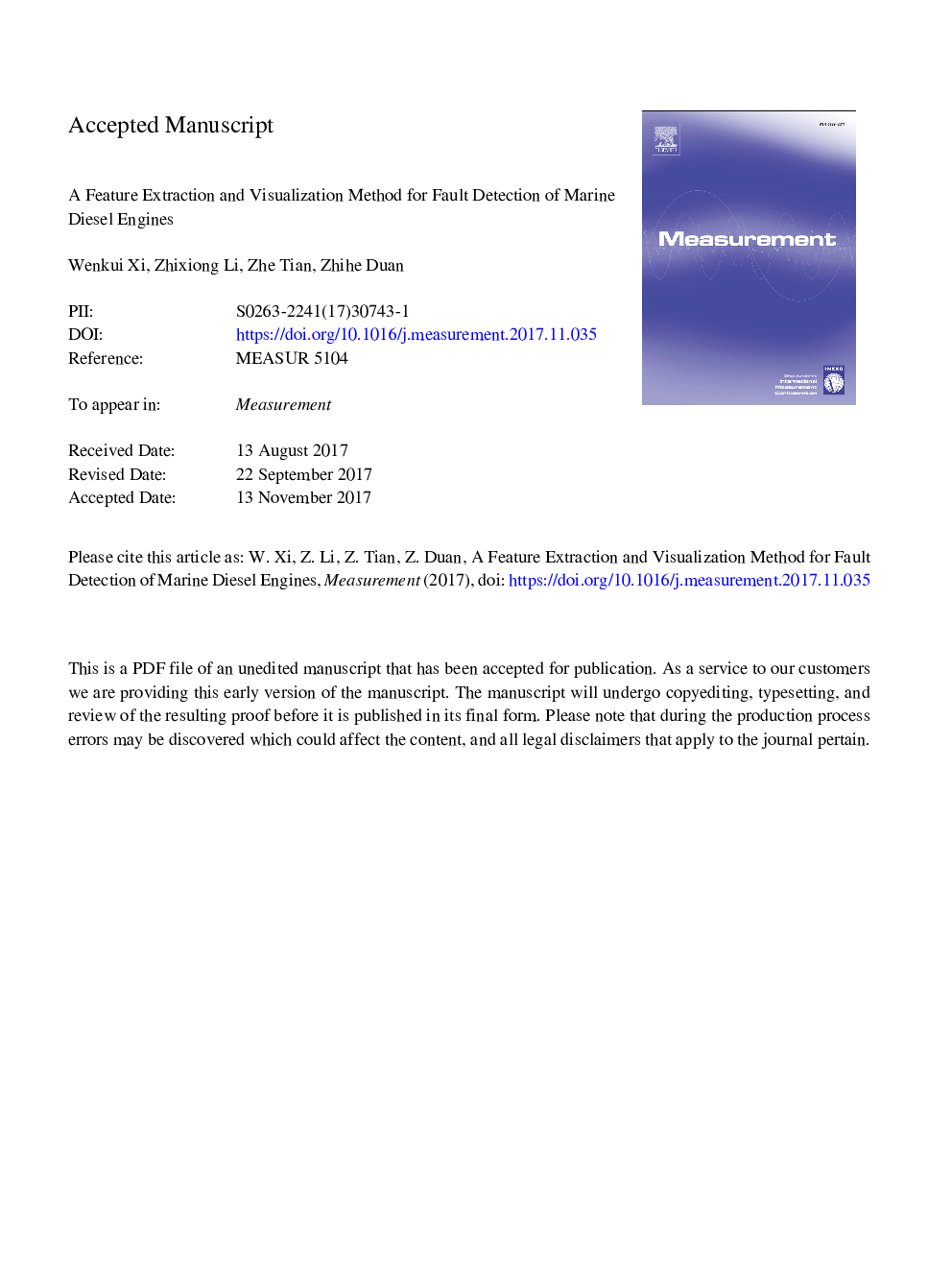 A feature extraction and visualization method for fault detection of marine diesel engines