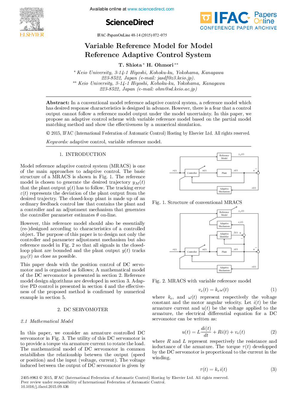 Variable Reference Model for Model Reference Adaptive Control System