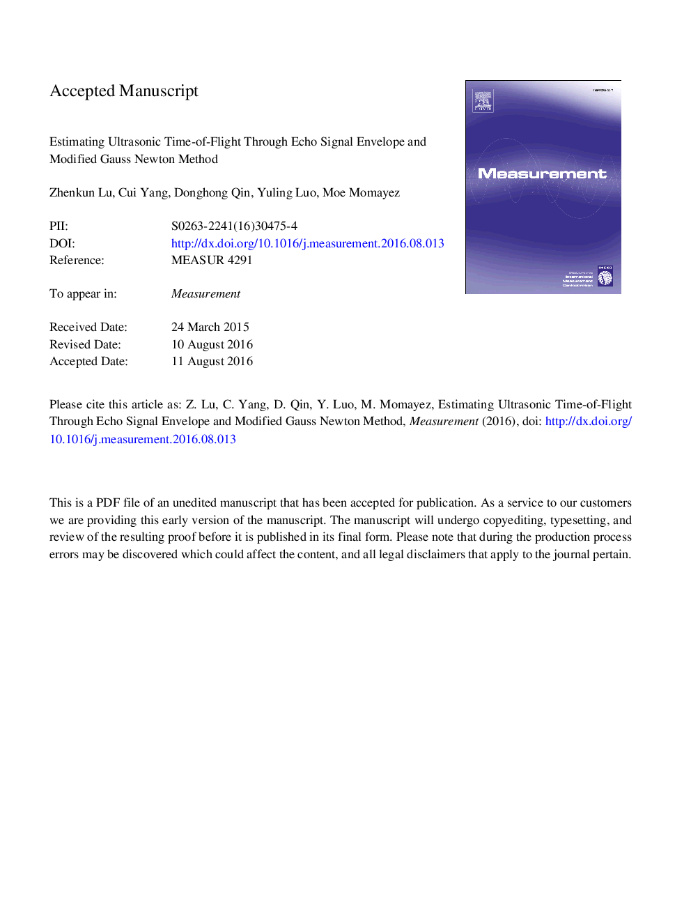 Estimating ultrasonic time-of-flight through echo signal envelope and modified Gauss Newton method