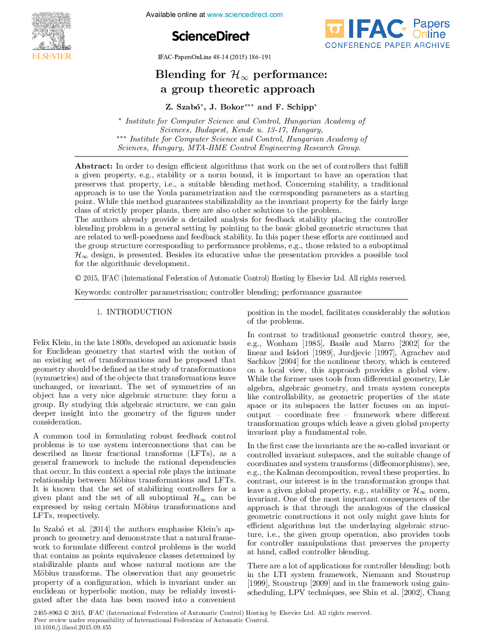 Blending for H∞ performance: a group theoretic approach