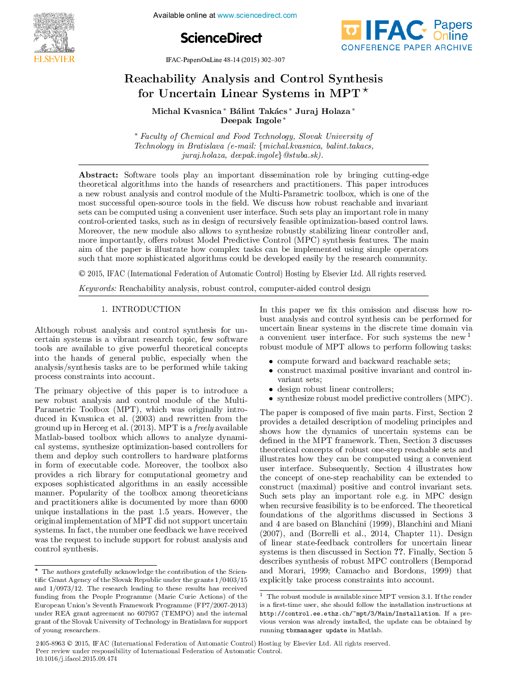 Reachability Analysis and Control Synthesis for Uncertain Linear Systems in MPT∗