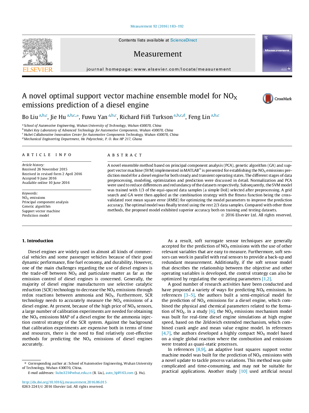 A novel optimal support vector machine ensemble model for NOX emissions prediction of a diesel engine