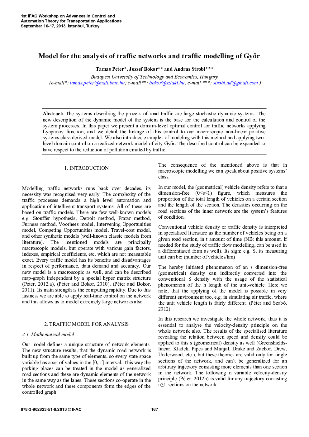 عکس صفحه اول مقاله: Model for the analysis of traffic networks and traffic modelling of Gy***ör Model for the analysis of traffic networks and traffic modelling of Gy***ör