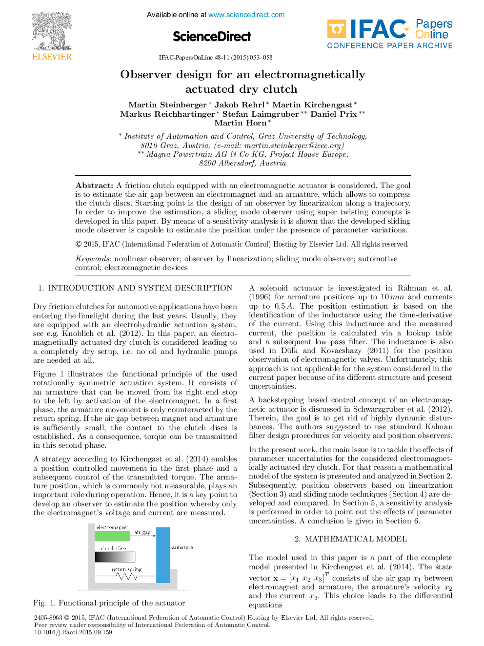 Observer design for an electromagnetically actuated dry clutch