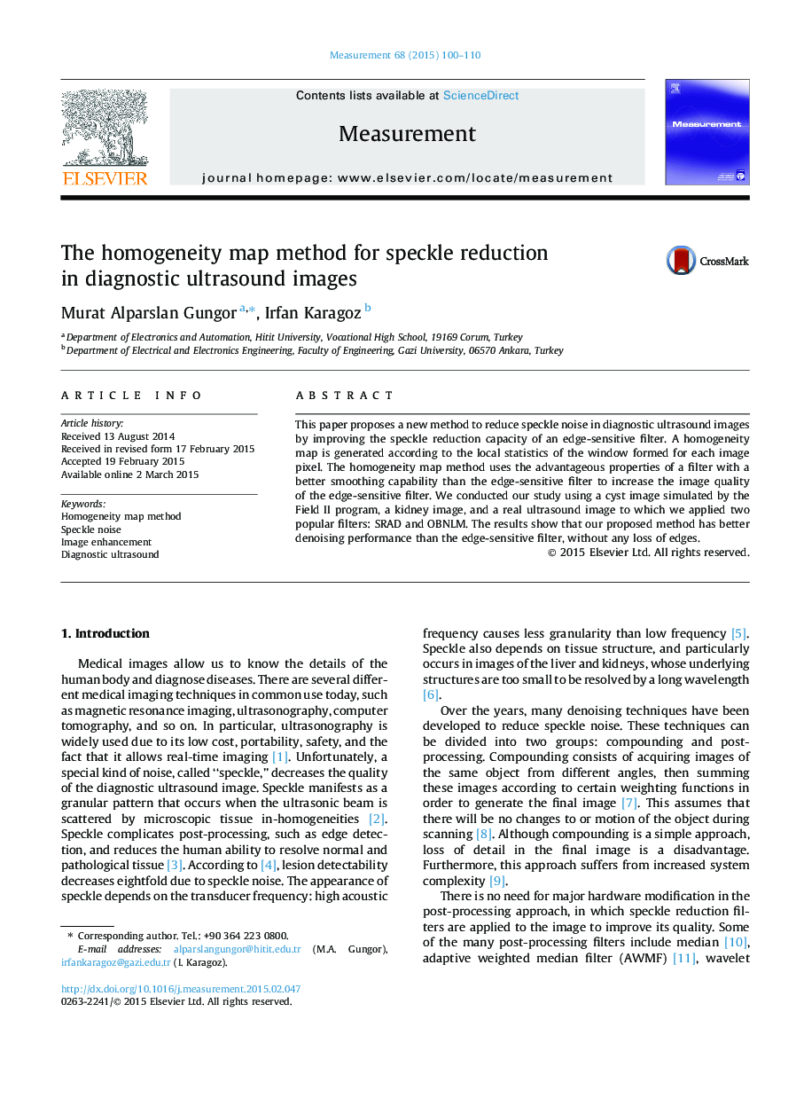 The homogeneity map method for speckle reduction in diagnostic ultrasound images