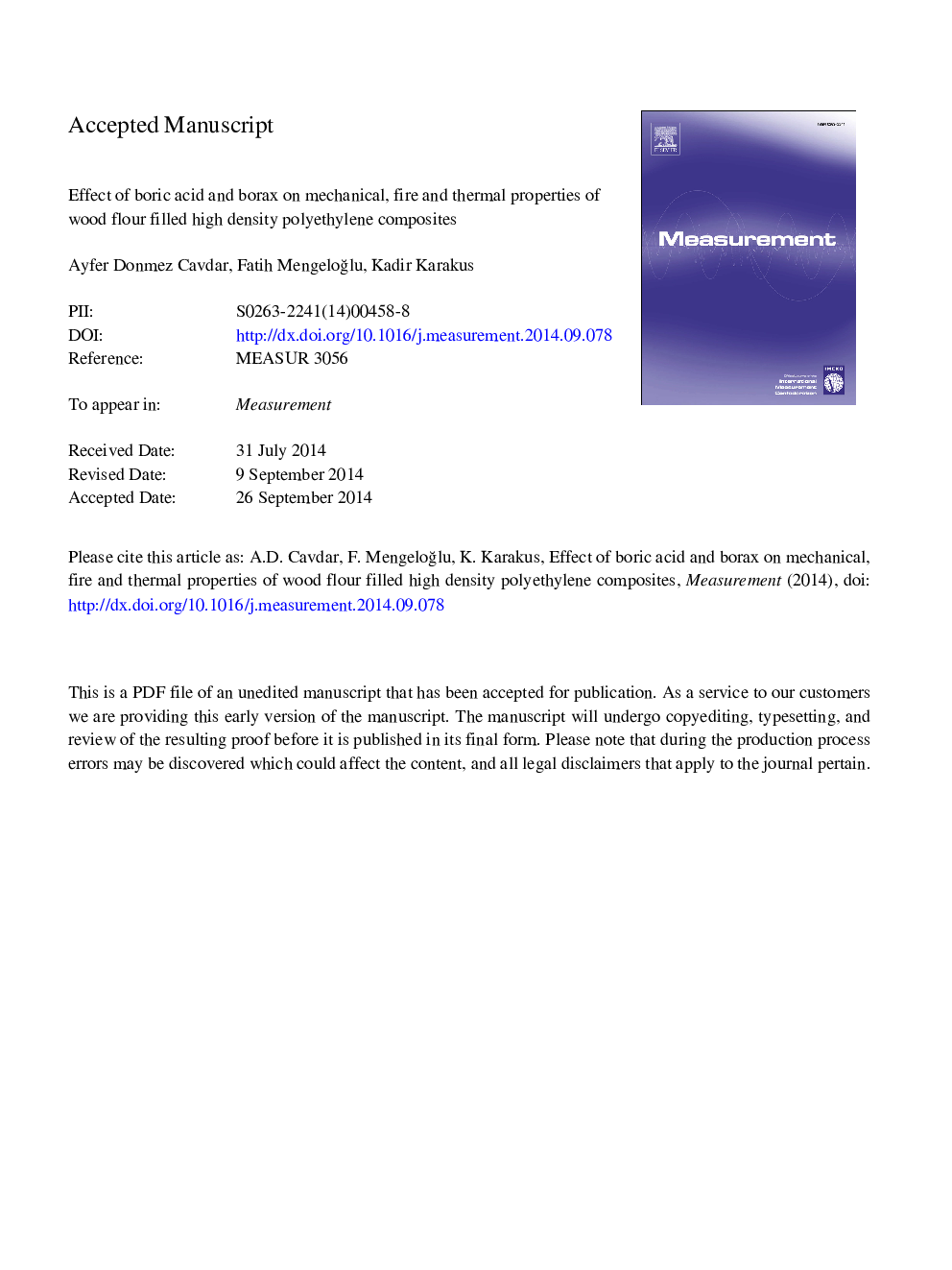 Effect of boric acid and borax on mechanical, fire and thermal properties of wood flour filled high density polyethylene composites