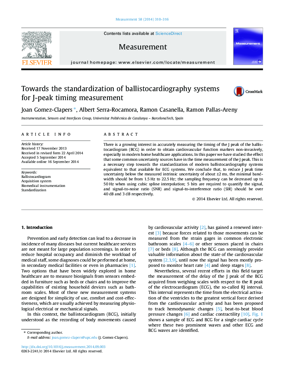 Towards the standardization of ballistocardiography systems for J-peak timing measurement