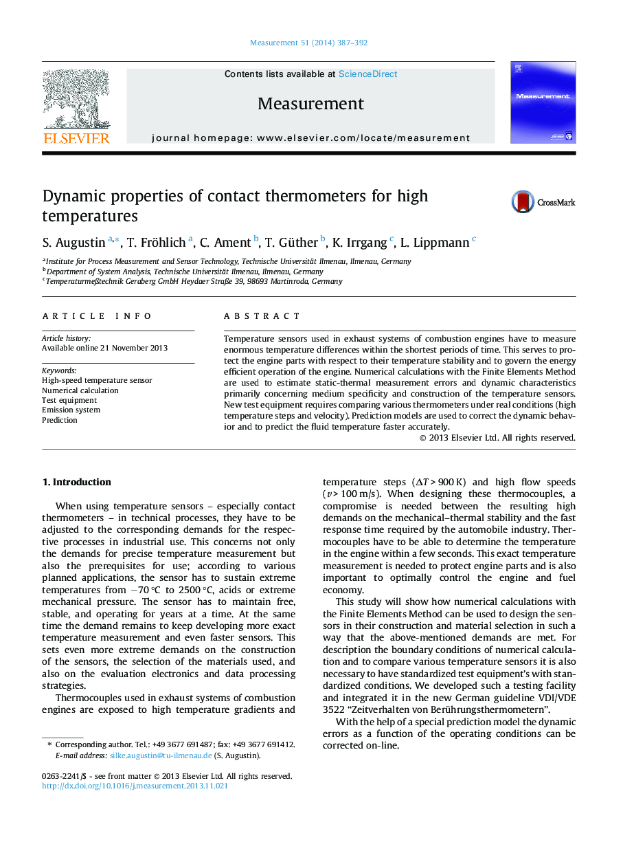 Dynamic properties of contact thermometers for high temperatures