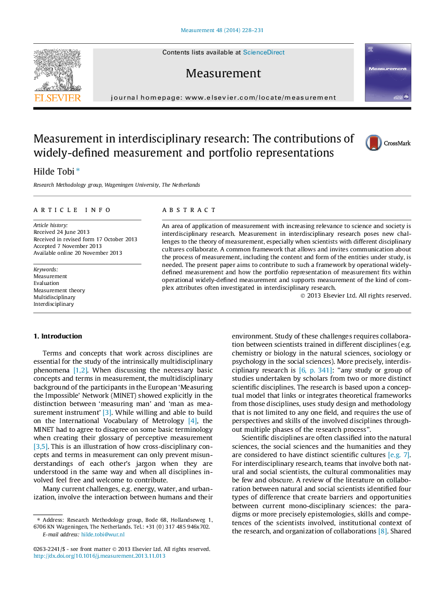 Measurement in interdisciplinary research: The contributions of widely-defined measurement and portfolio representations