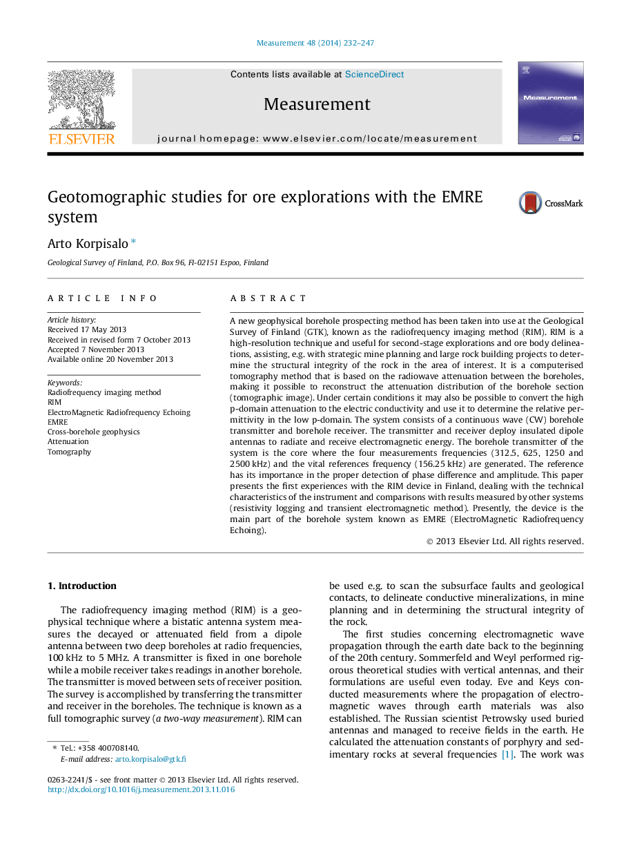 Geotomographic studies for ore explorations with the EMRE system