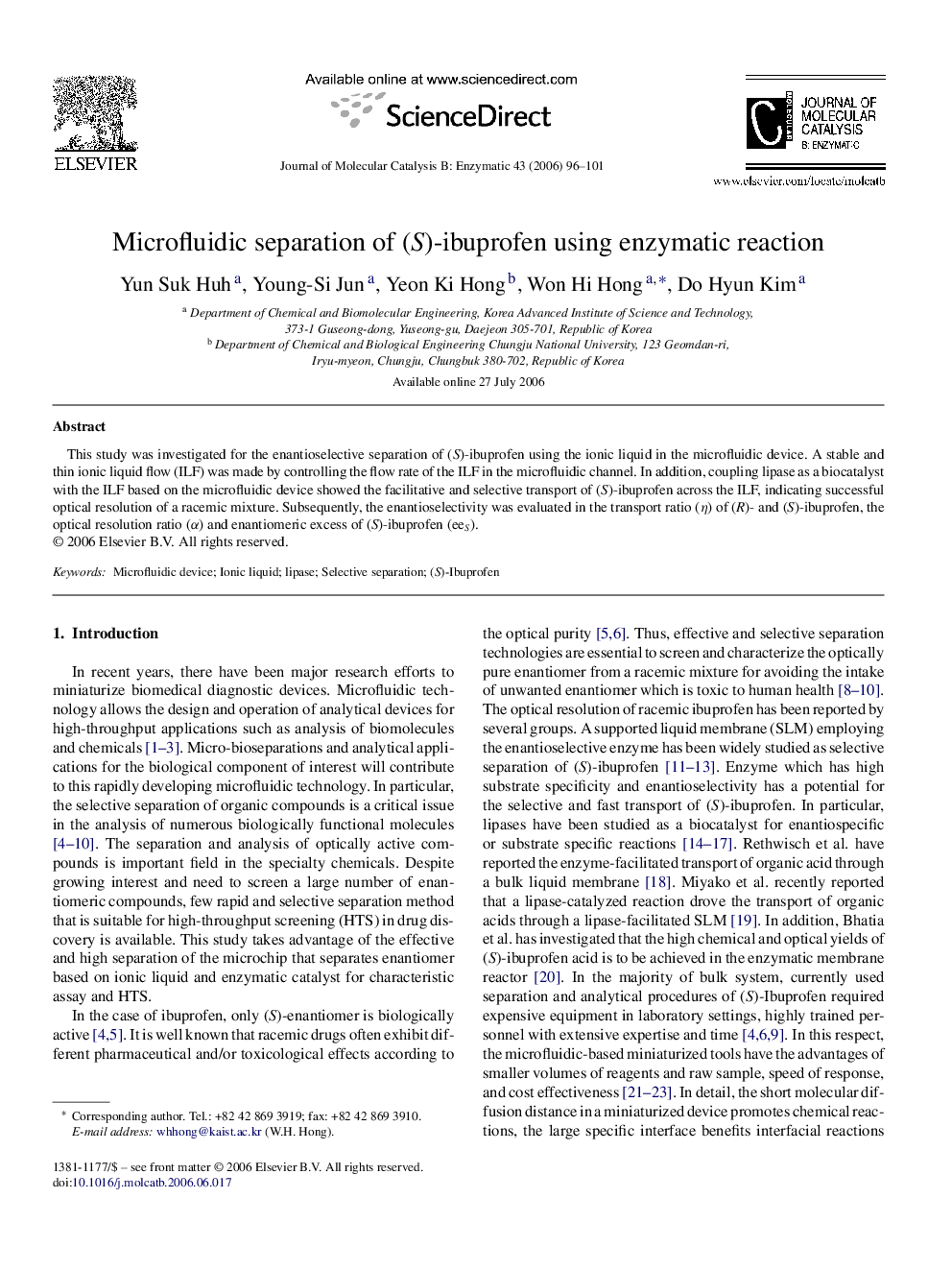 Microfluidic separation of (S)-ibuprofen using enzymatic reaction