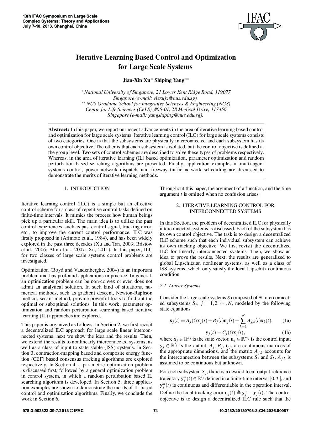 Iterative Learning Based Control and Optimization for Large Scale Systems