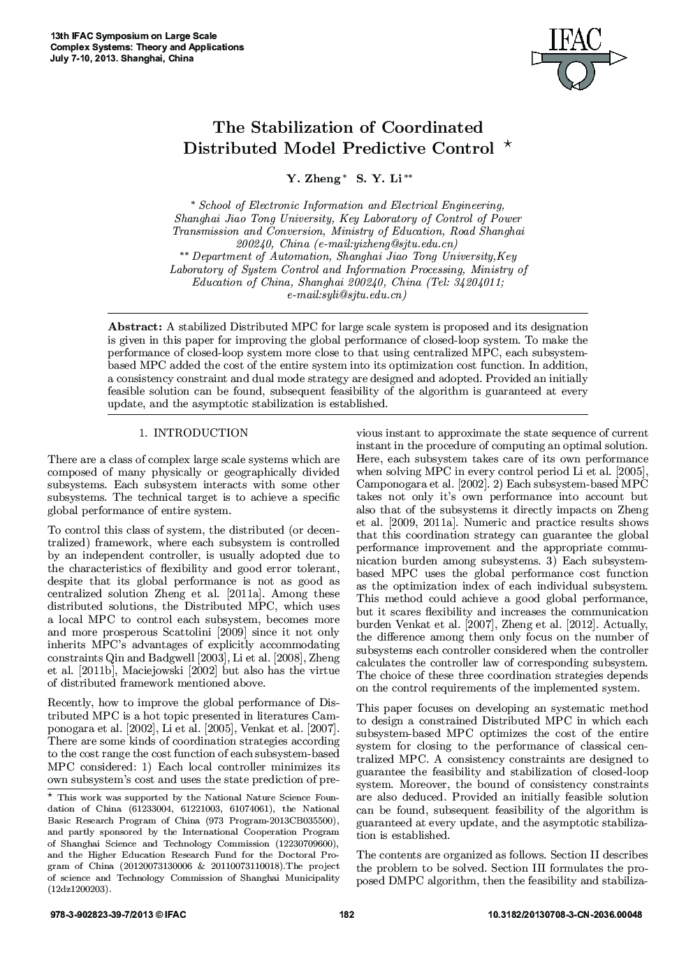 The Stabilization of Coordinated Distributed Model Predictive Control * 