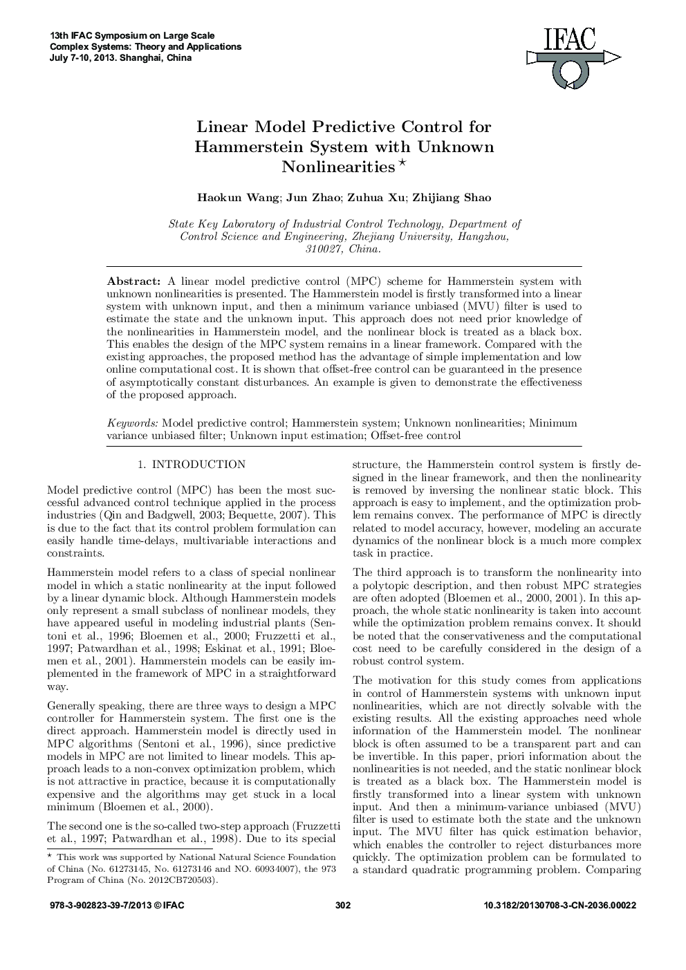 Linear Model Predictive Control for Hammerstein System with Unknown Nonlinearities* 