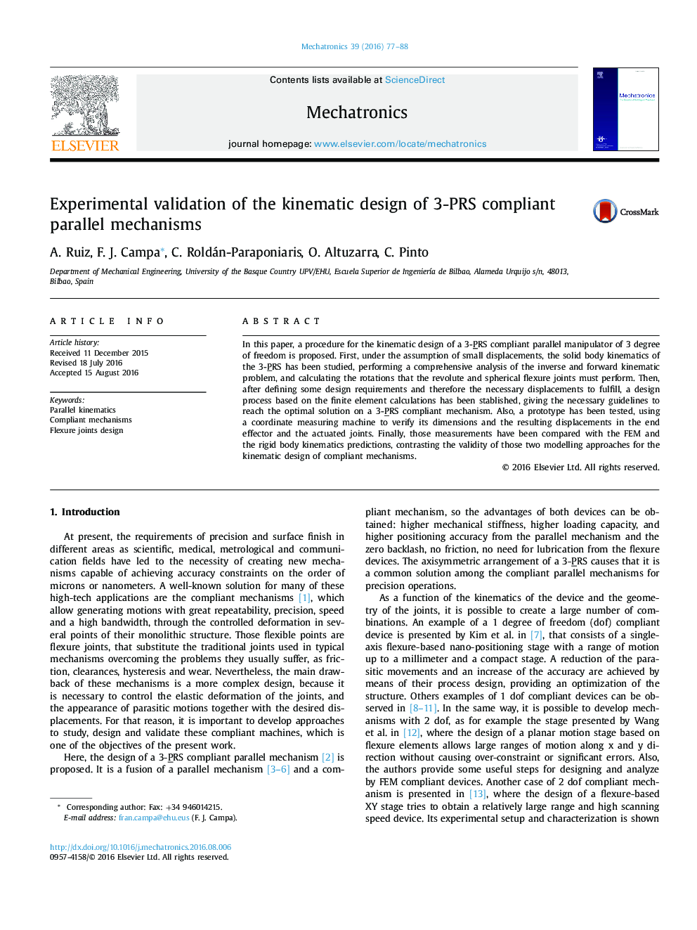 Experimental validation of the kinematic design of 3-PRS compliant parallel mechanisms