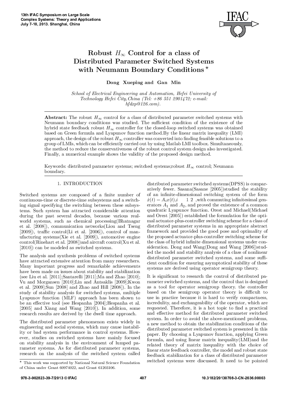 Robust H∞ Control for a class of Distributed Parameter Switched Systems with Neumann Boundary Conditions* 
