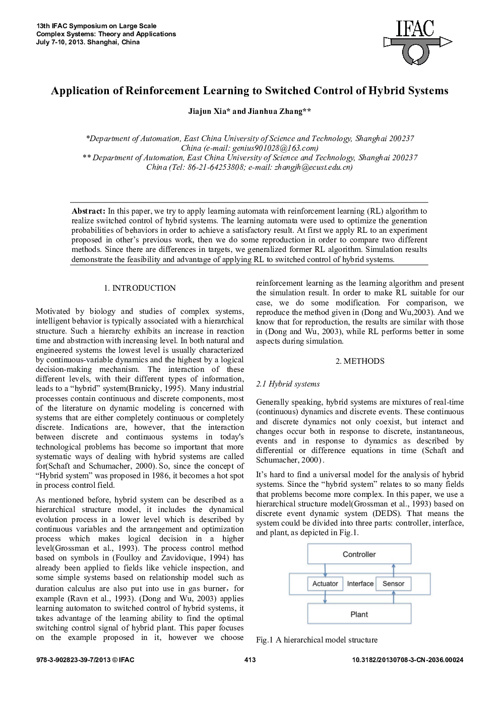 Application of Reinforcement Learning to Switched Control of Hybrid Systems