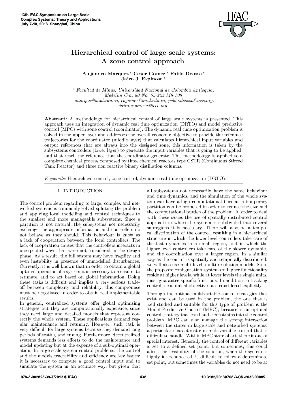 Hierarchical control of large scale systems: A zone control approach
