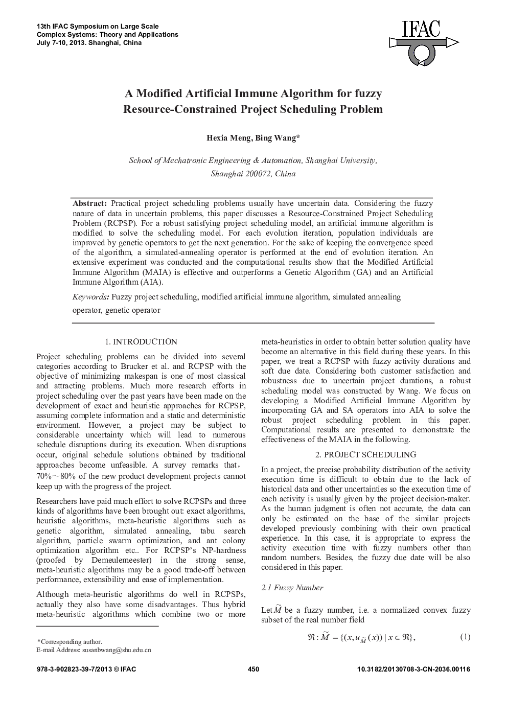 A Modified Artificial Immune Algorithm for fuzzy Resource-Constrained Project Scheduling Problem