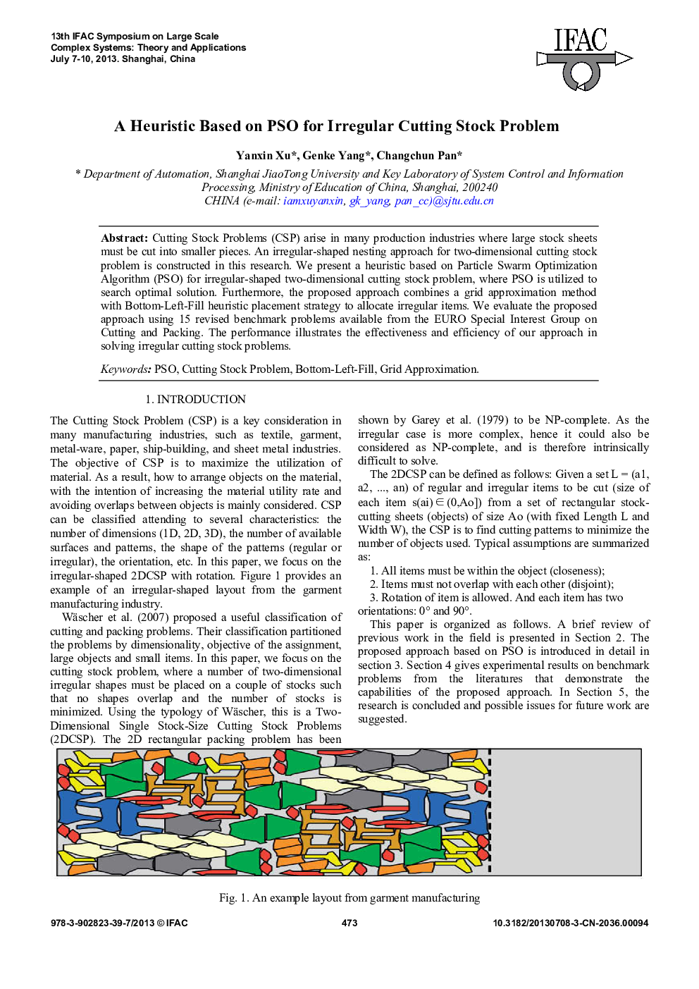 عکس صفحه اول مقاله: A Heuristic Based on PSO for Irregular Cutting Stock Problem A Heuristic Based on PSO for Irregular Cutting Stock Problem