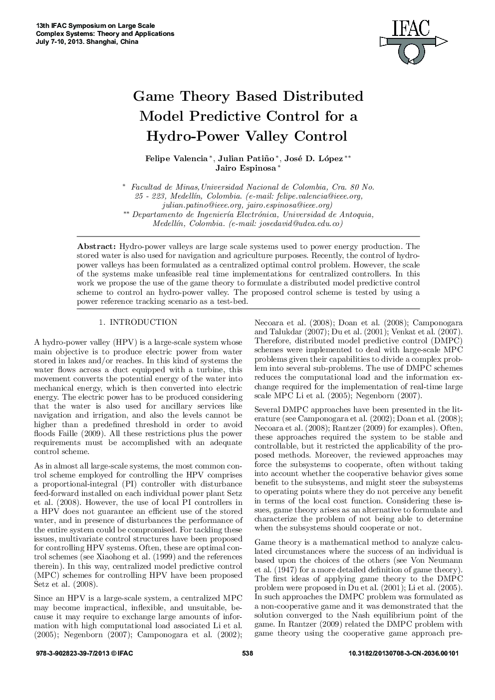 Game Theory Based Distributed Model Predictive Control for a Hydro-Power Valley Control