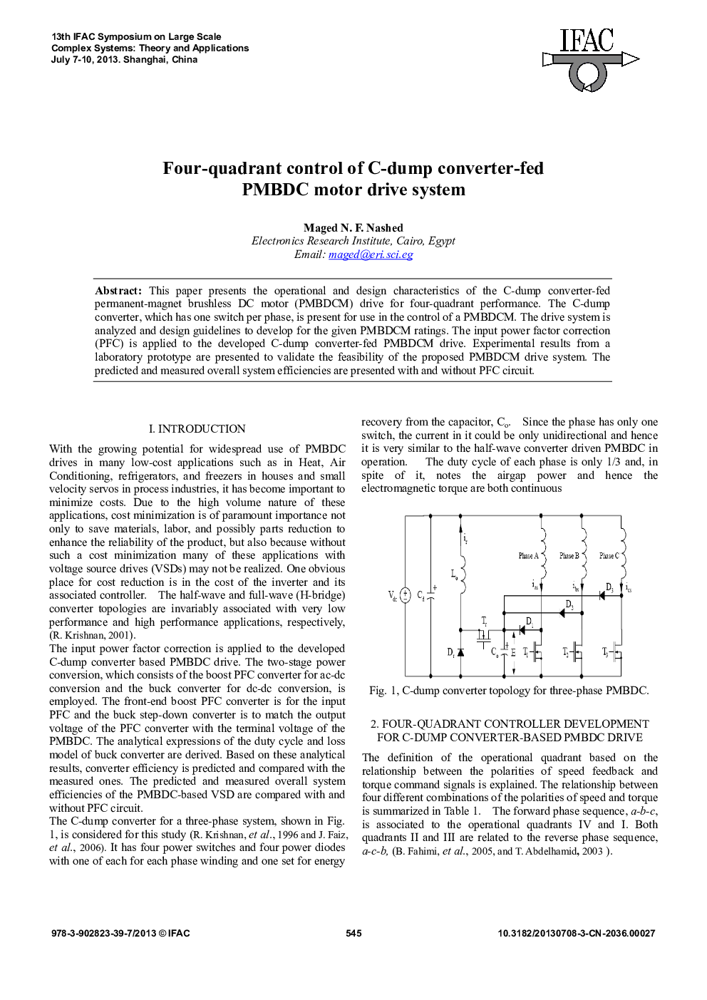 عکس صفحه اول مقاله: Four-quadrant control of C-dump converter-fed PMBDC motor drive system Four-quadrant control of C-dump converter-fed PMBDC motor drive system
