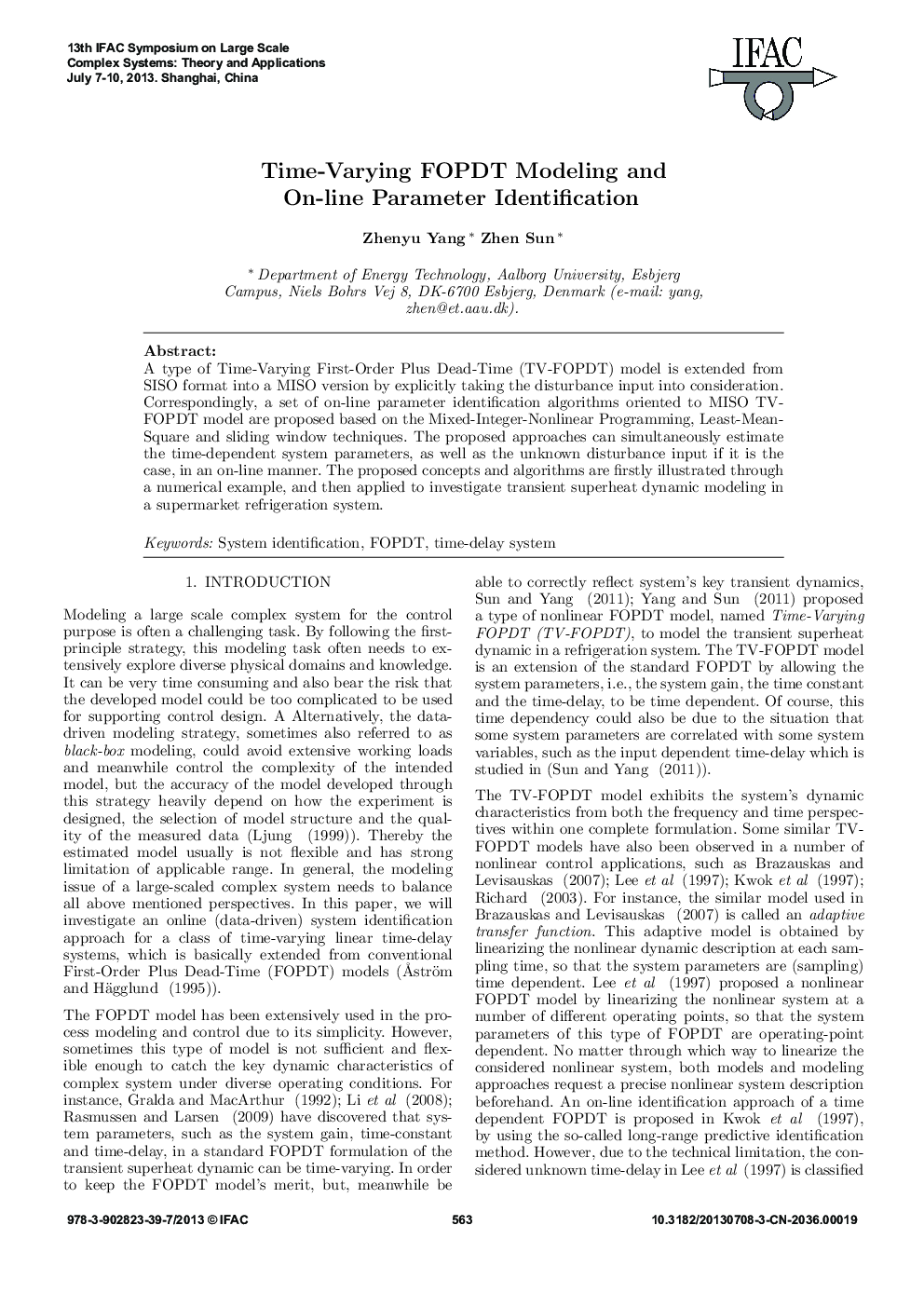 Time-Varying FOPDT Modeling and On-line Parameter Identification