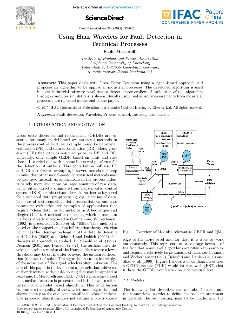 Using Haar Wavelets for Fault Detection in Technical Processes