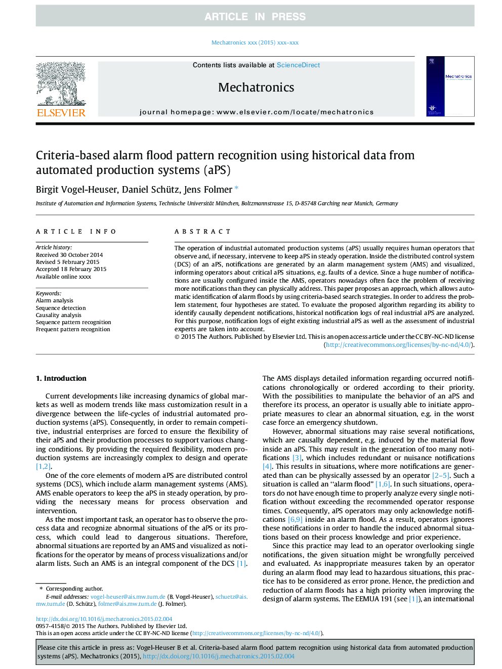 Criteria-based alarm flood pattern recognition using historical data from automated production systems (aPS)