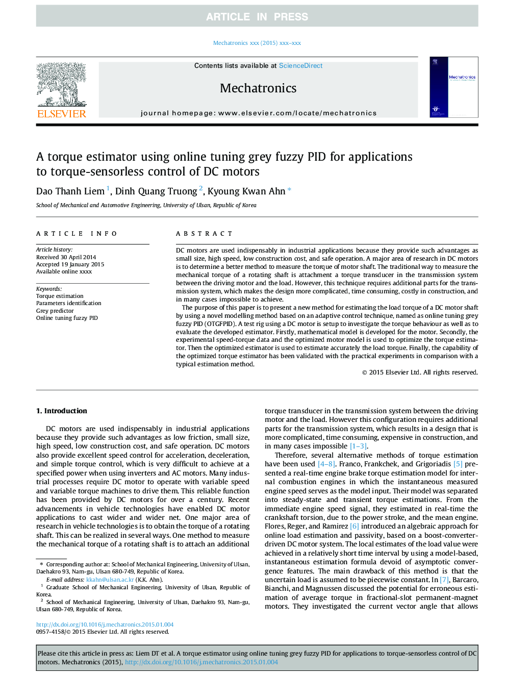 A torque estimator using online tuning grey fuzzy PID for applications to torque-sensorless control of DC motors