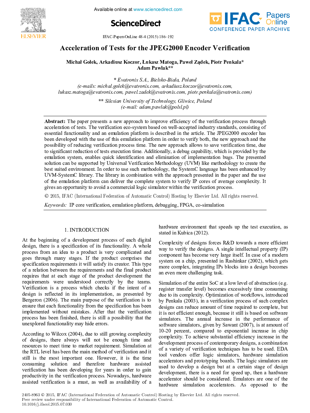 Acceleration of Tests for the JPEG2000 Encoder Verification