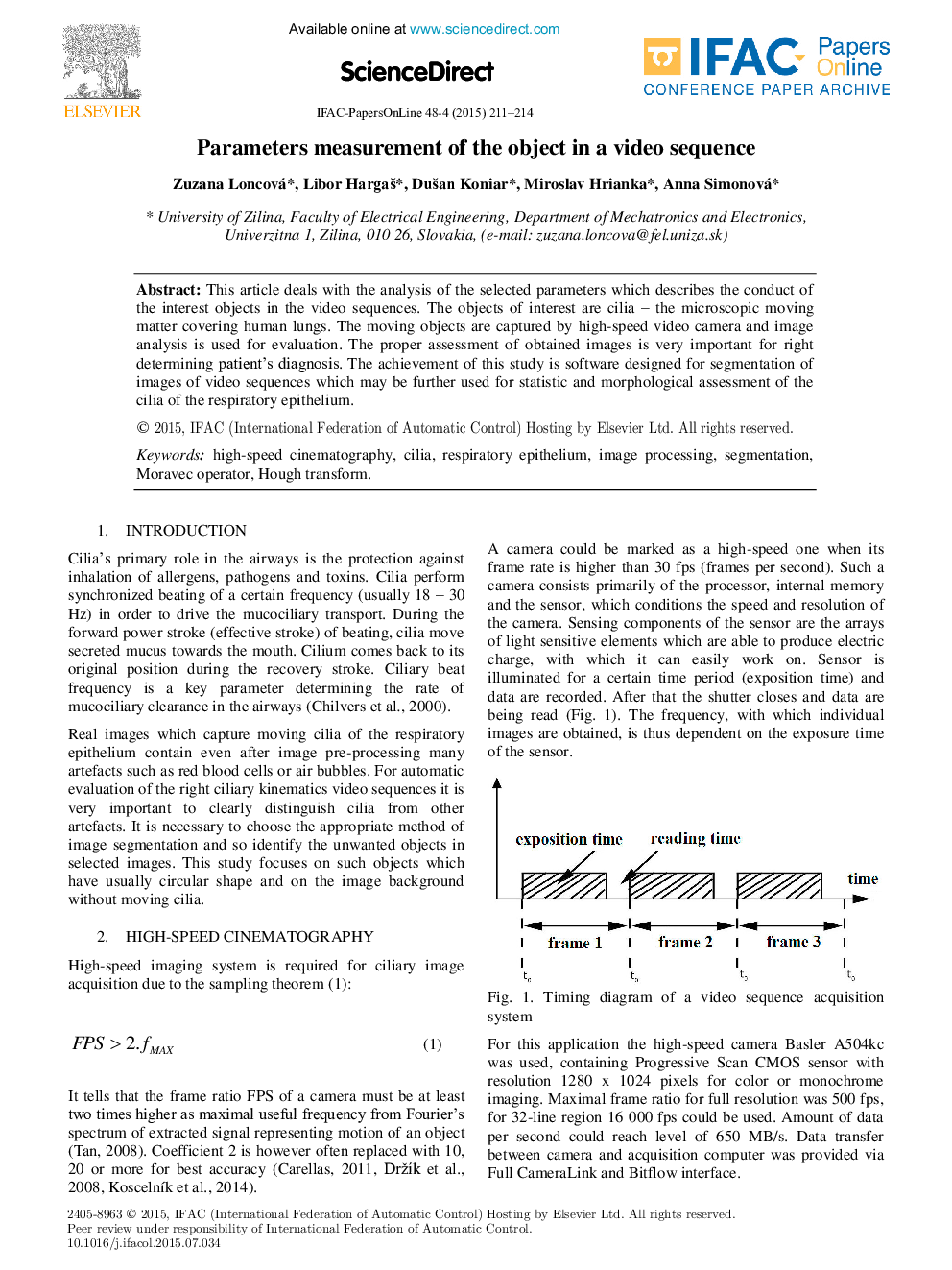 Parameters measurement of the object in a video sequence