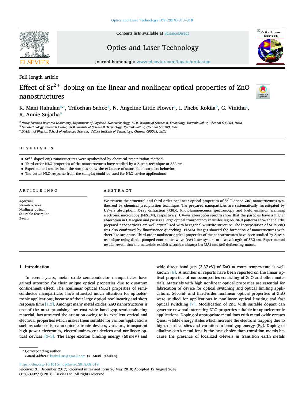 Effect of Sr2+ doping on the linear and nonlinear optical properties of ZnO nanostructures