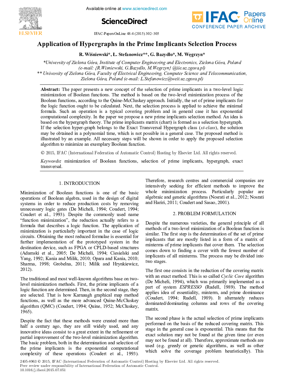Application of Hypergraphs in the Prime Implicants Selection Process