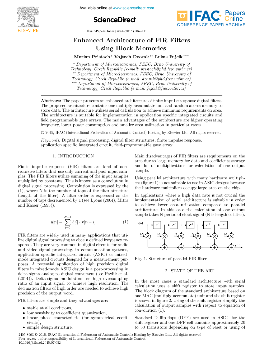 Enhanced Architecture of FIR Filters Using Block Memories