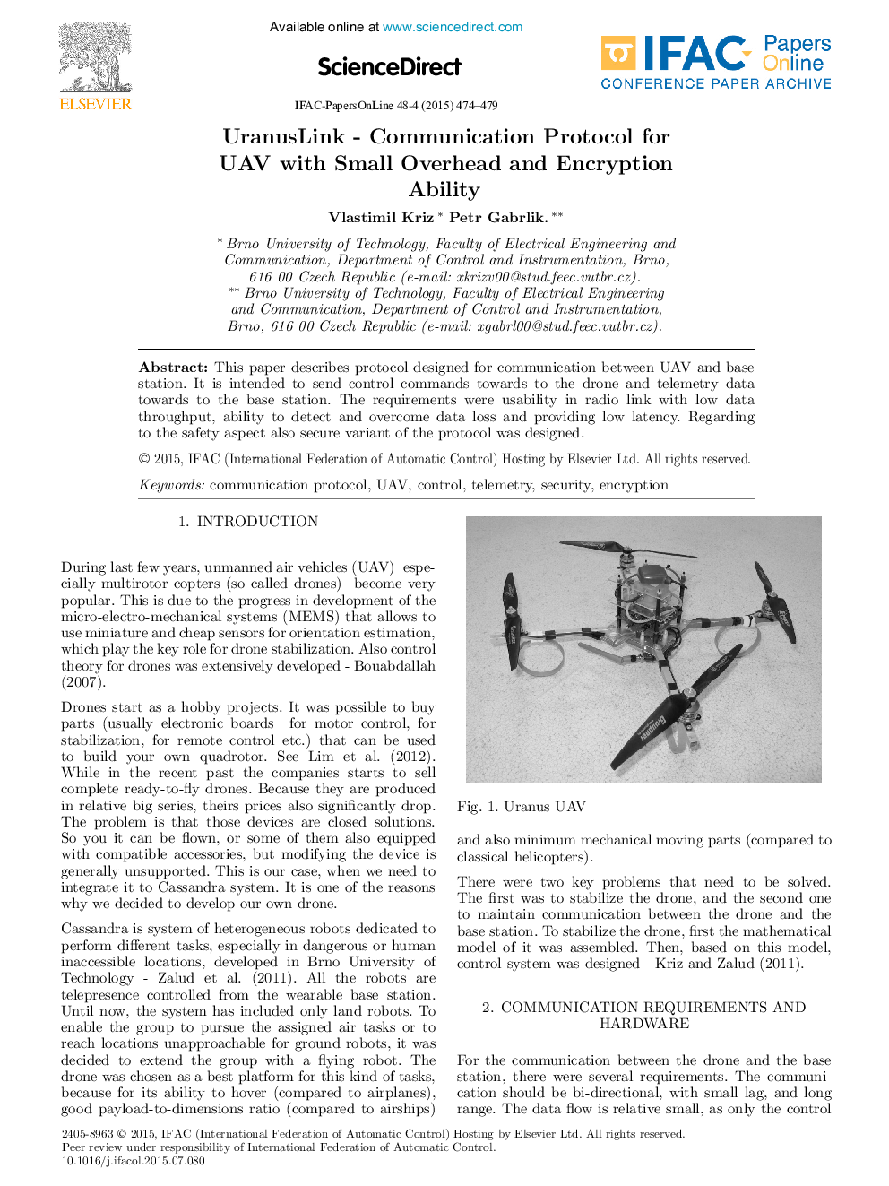 UranusLink - Communication Protocol for UAV with Small Overhead and Encryption Ability
