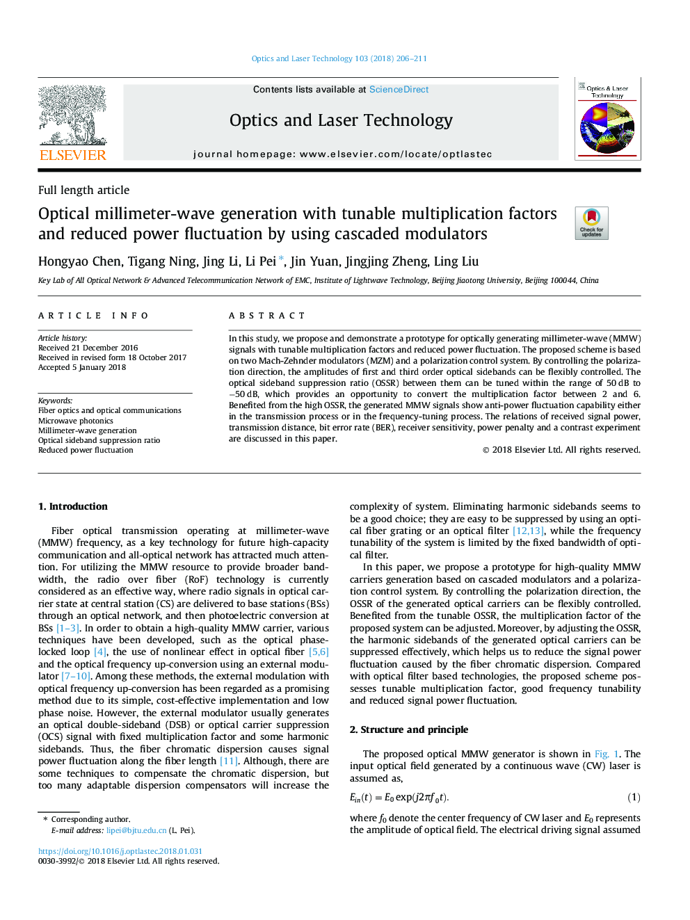 Optical millimeter-wave generation with tunable multiplication factors and reduced power fluctuation by using cascaded modulators