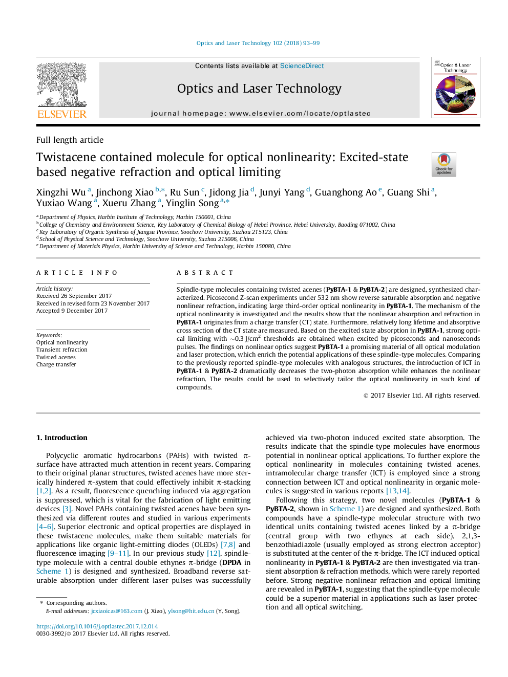 Twistacene contained molecule for optical nonlinearity: Excited-state based negative refraction and optical limiting